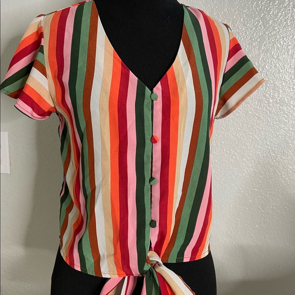 Color striped chiffon shirt
